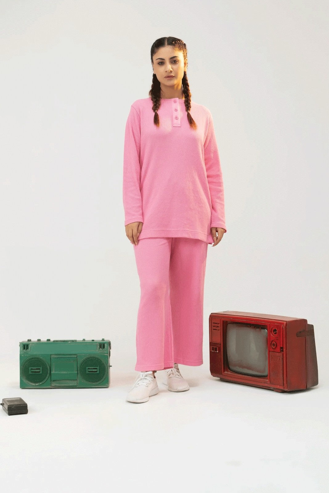 Women Plain Co-Ord Set - Pink