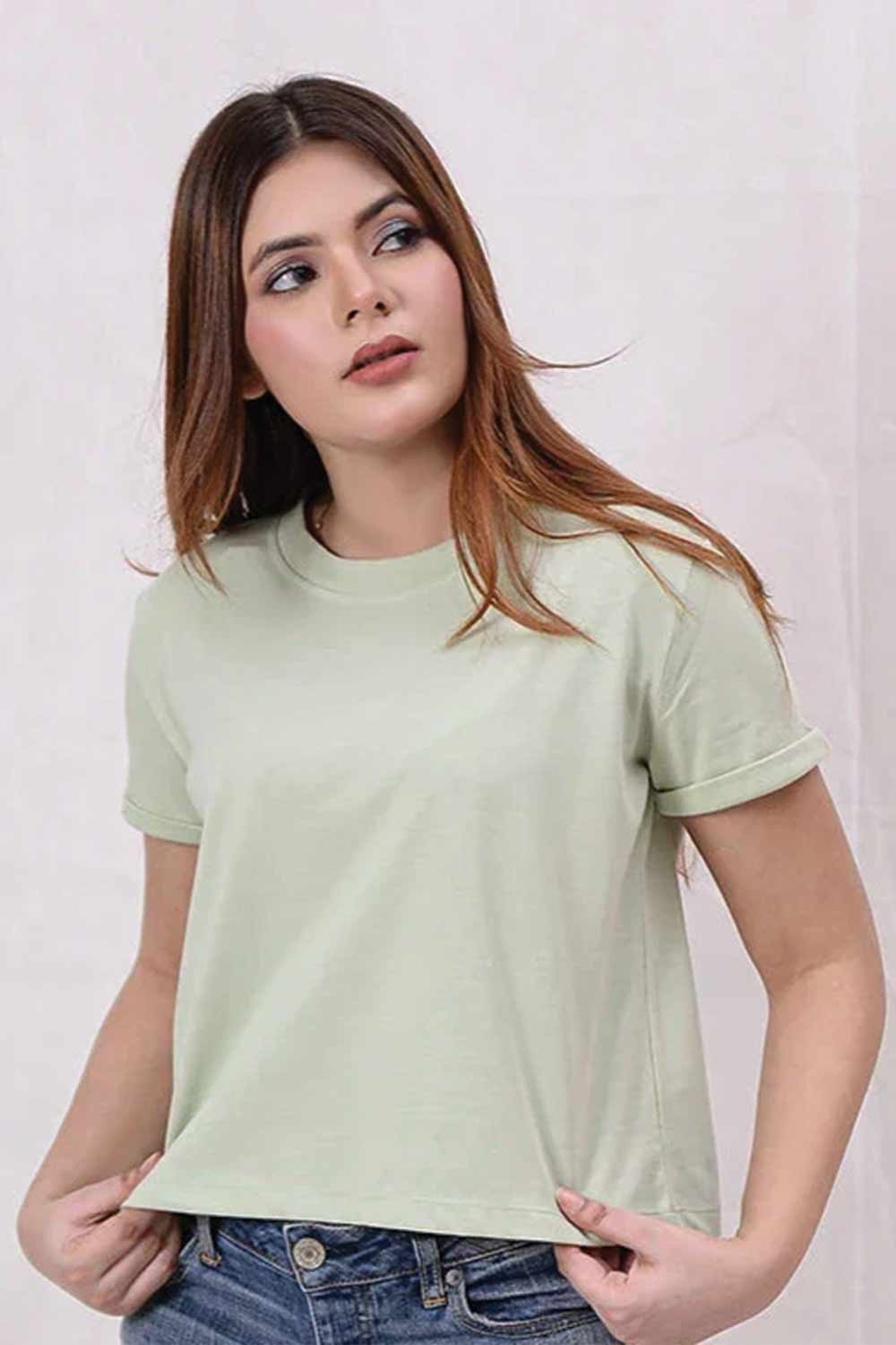 Women Plain Cropped Top - Sea Foam