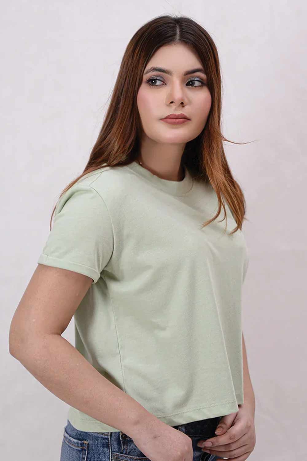 Women Plain Cropped Top - Sea Foam