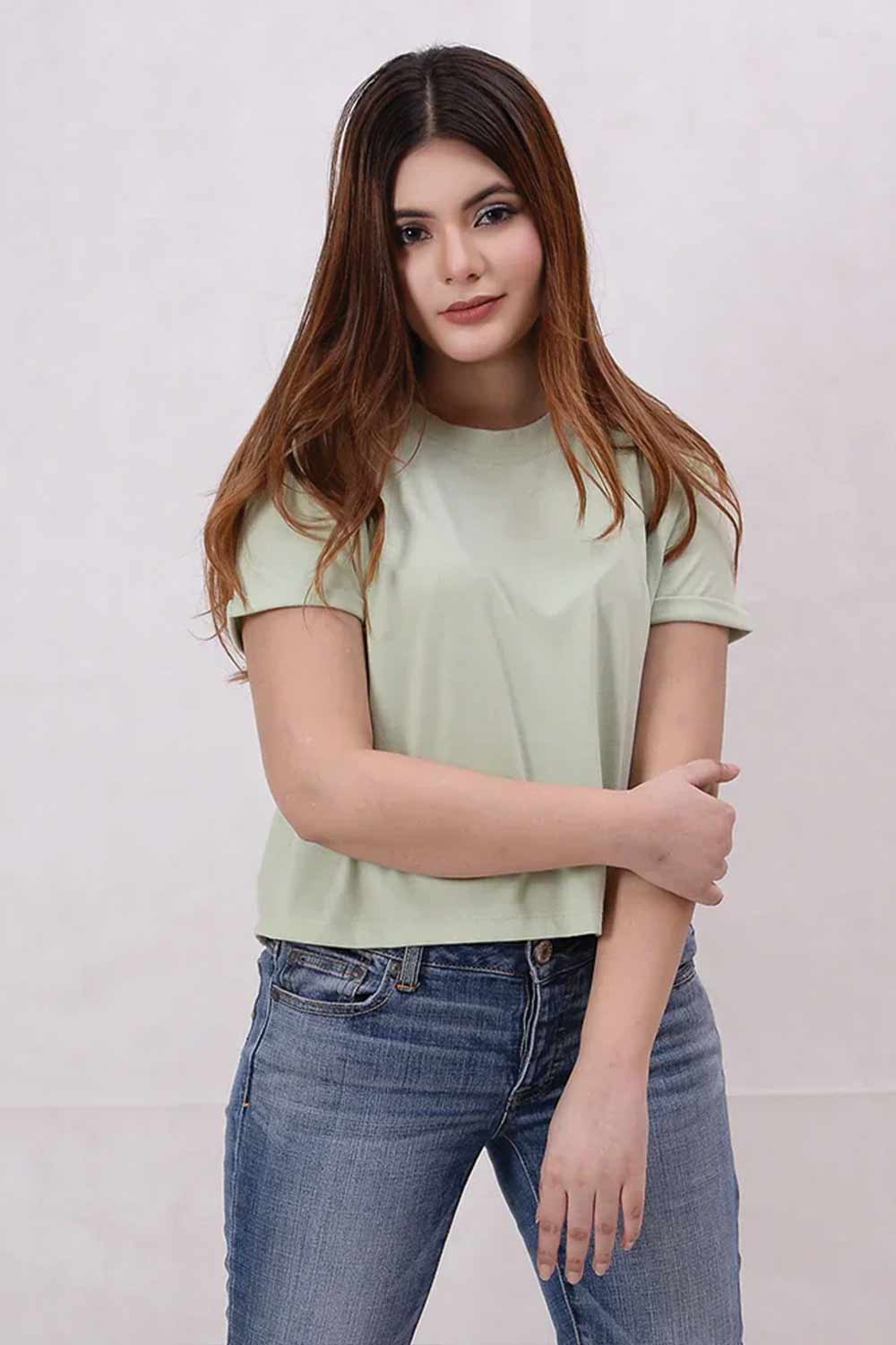 Women Plain Cropped Top - Sea Foam
