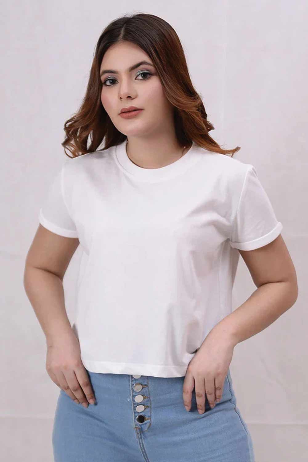 Women Plain Cropped Top - White