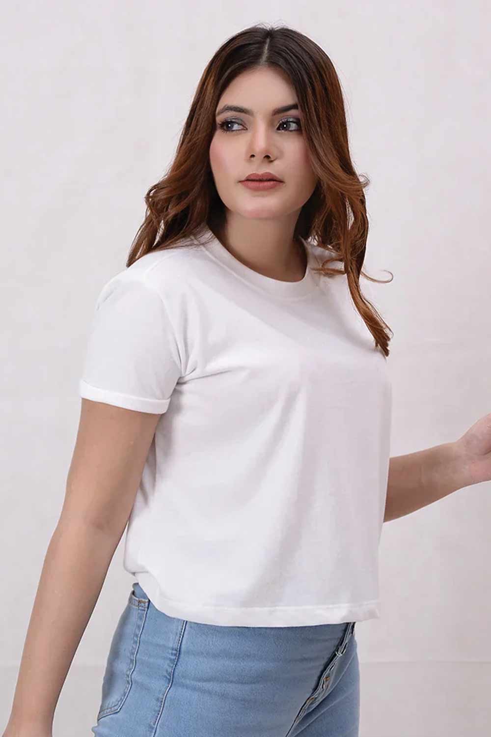 Women Plain Cropped Top - White