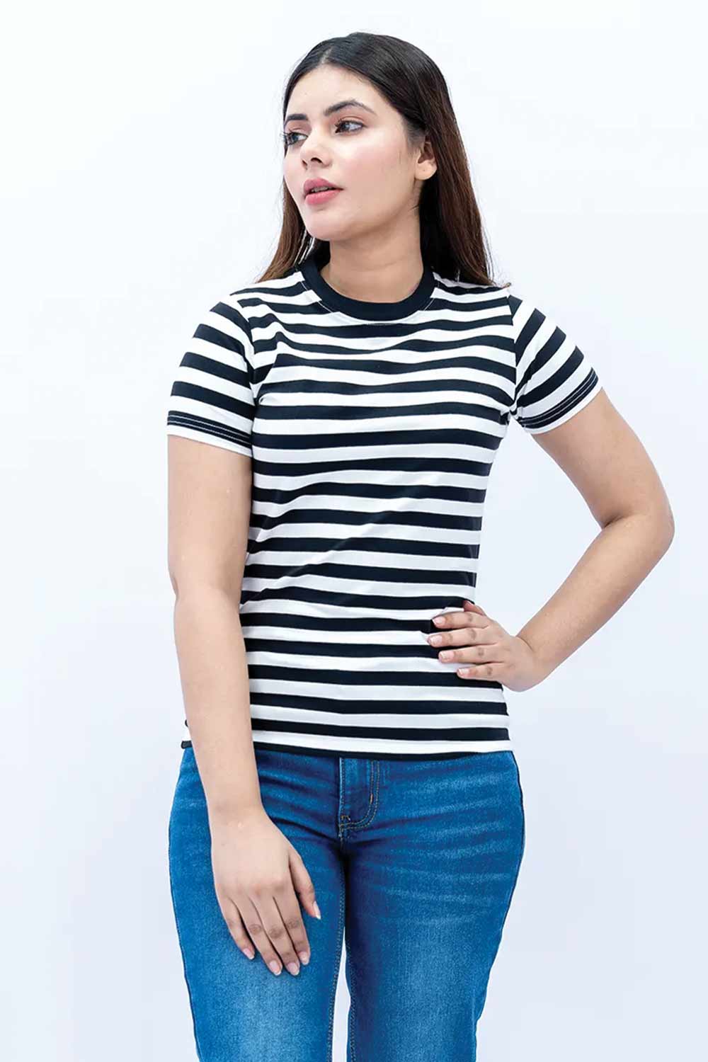 Women Striped T-Shirt - Black/ White