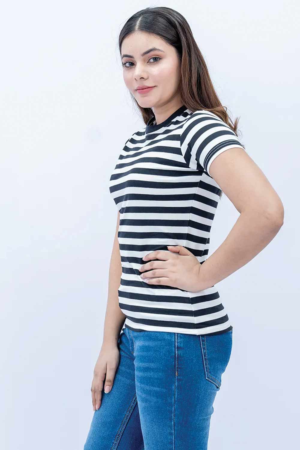 Women Striped T-Shirt - Black/ White
