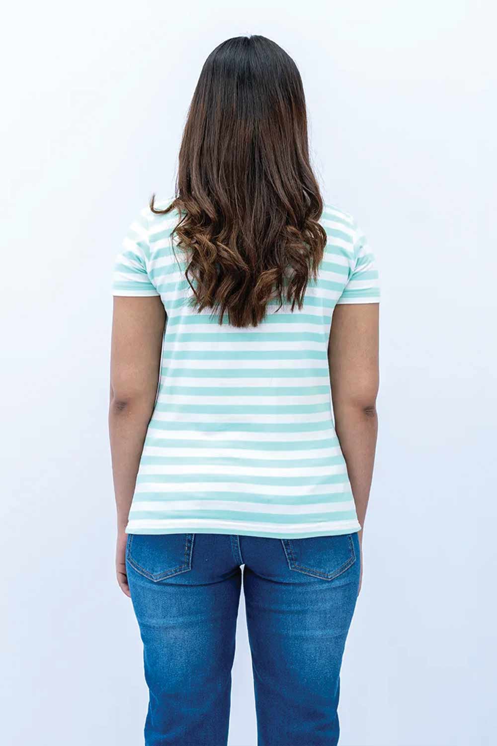 Women Striped T Shirt - Paradise/White