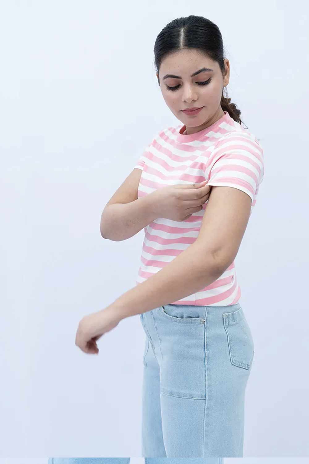 Women Striped T Shirt - Pink