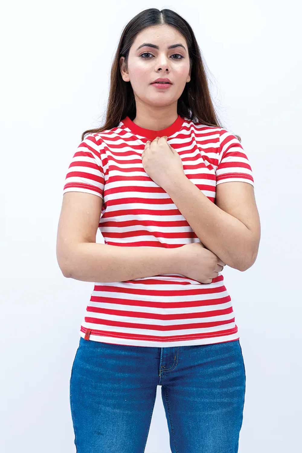 Women Striped T Shirt - Red/ White