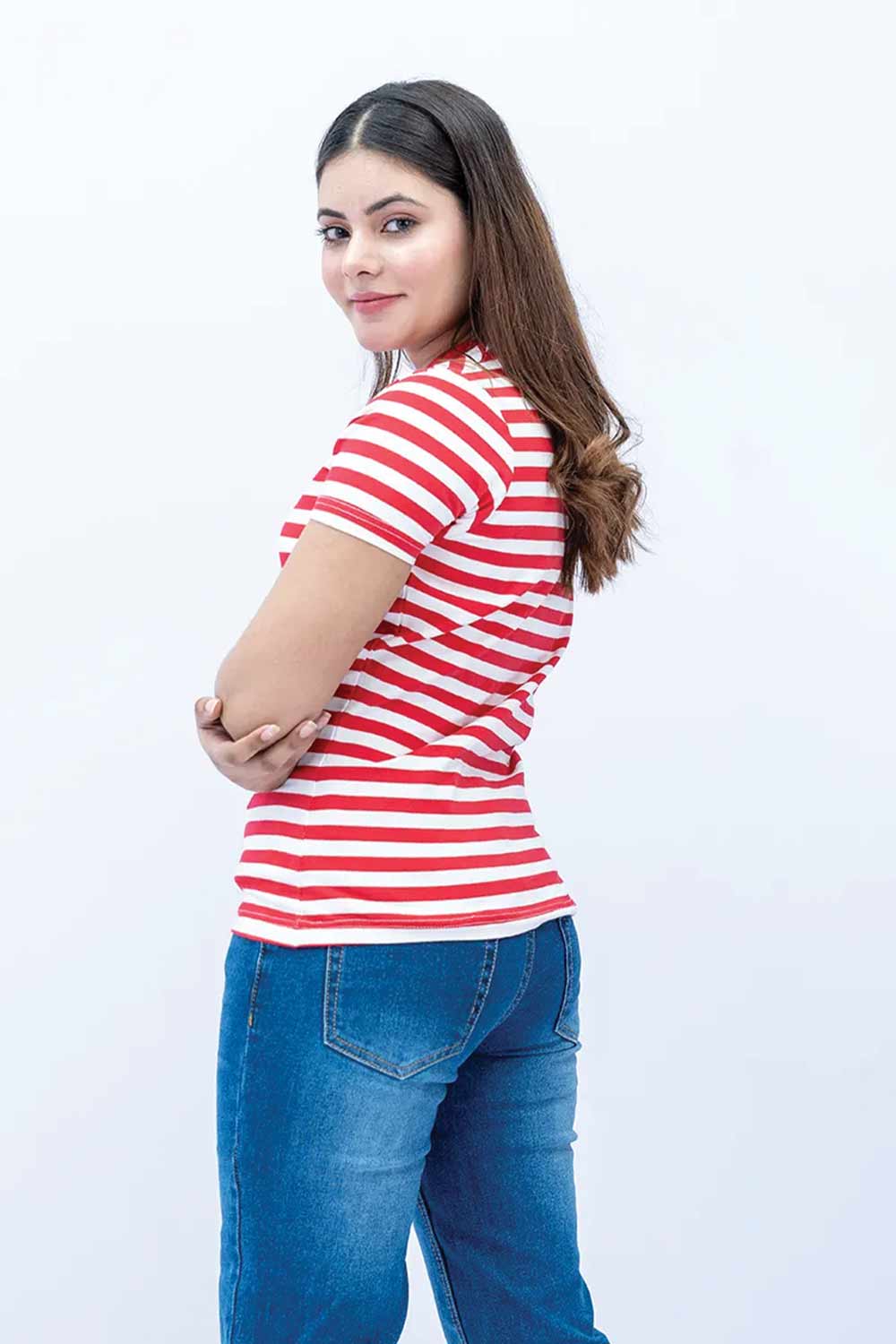 Women Striped T Shirt - Red/ White
