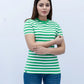 Women Striped T Shirt - Green/White