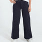 Women Stripped Wide Leg Jeans - Navy Blue