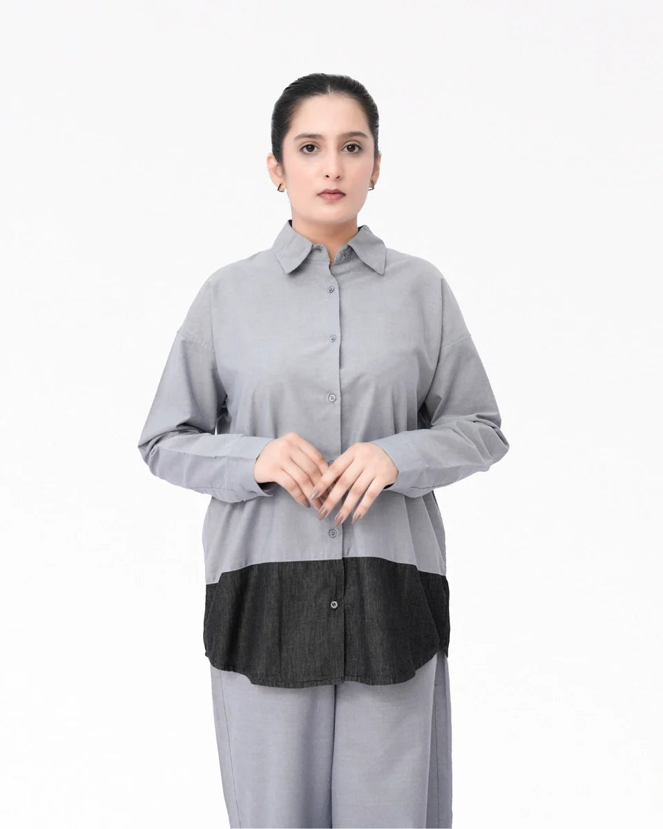 Women Denim Grey Co-Ord Set perfect for casual or semi-formal wear, offering comfort and style in a grey denim look