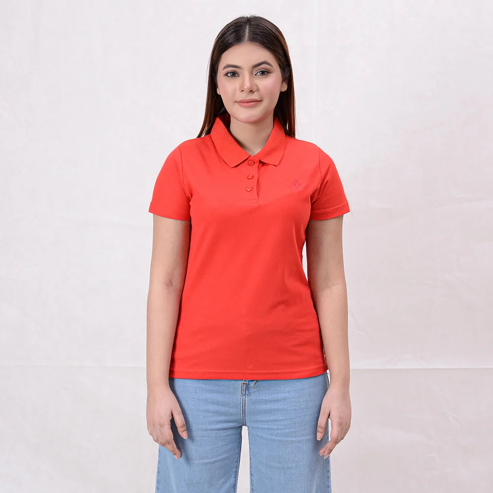 Elegant Women's Fiery Red Premium Polo Shirt