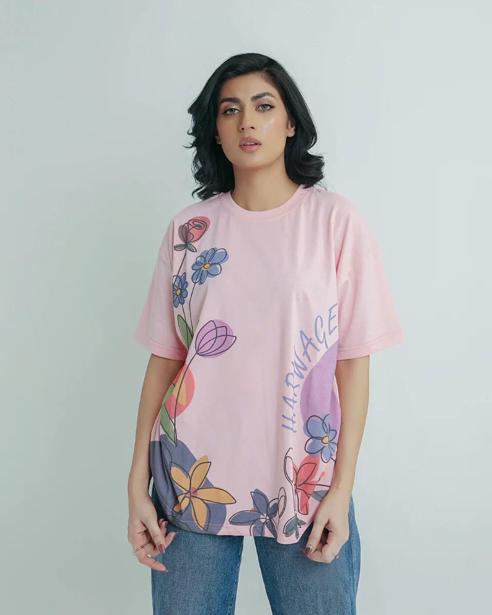 Women Graphic Oversized T-Shirt – Pink