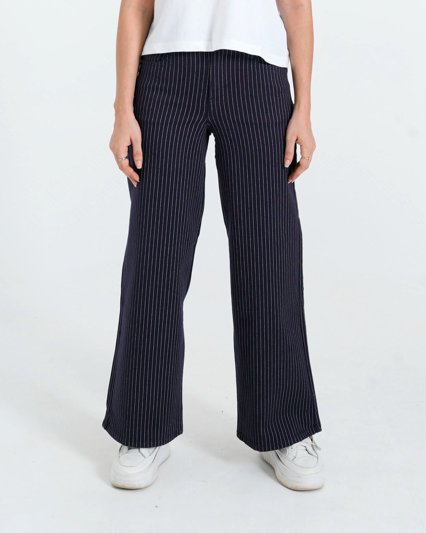 Women Stripped Wide Leg Jeans - Navy Blue