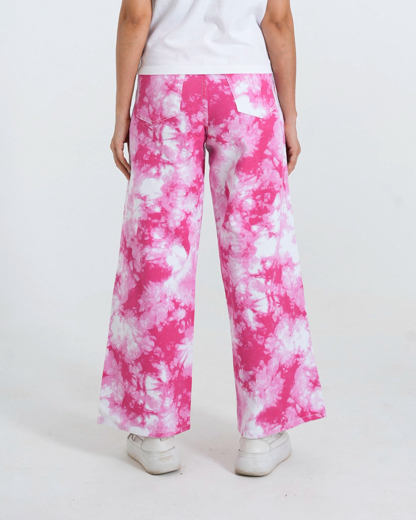 Women Tie & Dye Wide Leg Jeans – Fuchsia Pink