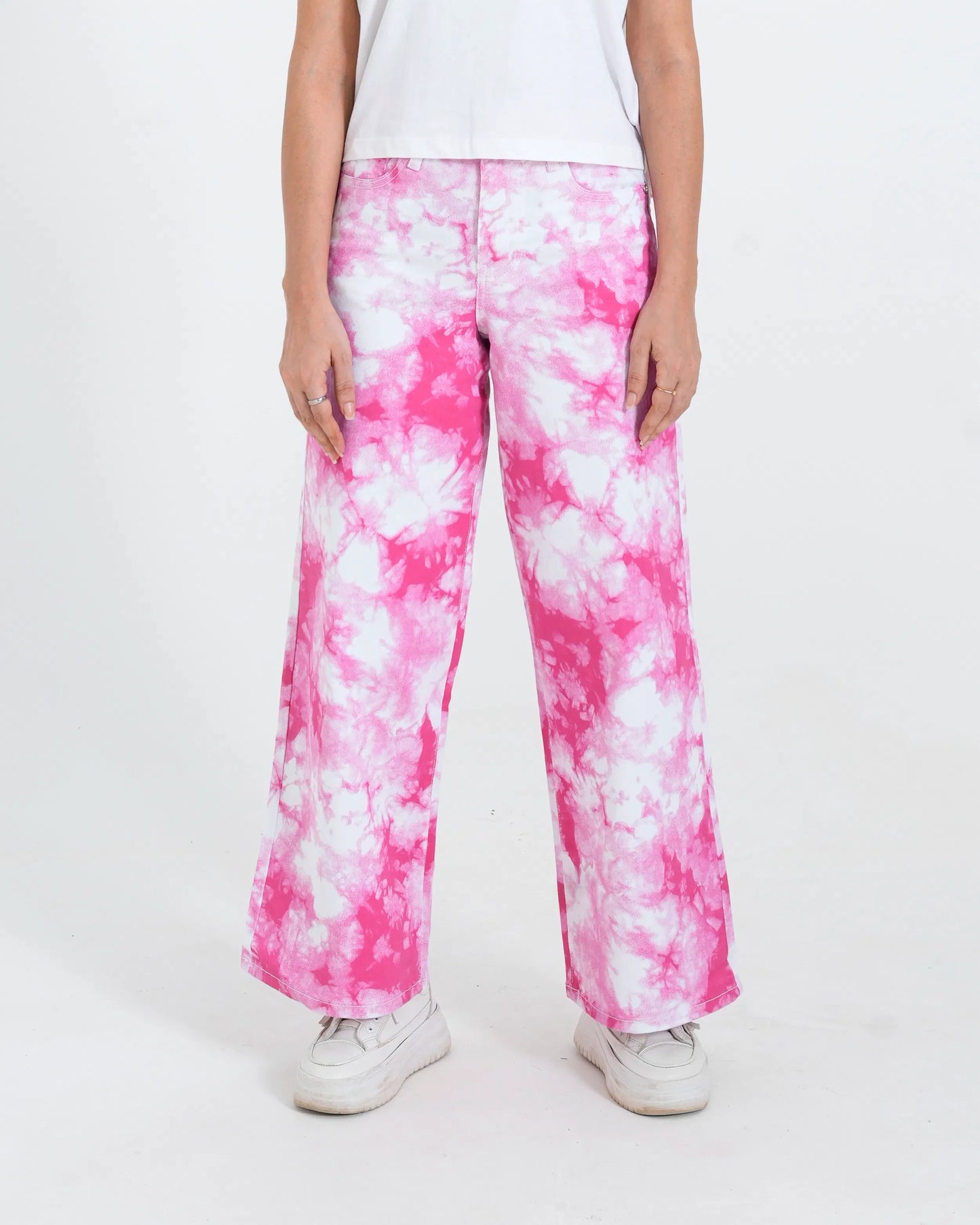Women Tie & Dye Wide Leg Jeans – Fuchsia Pink