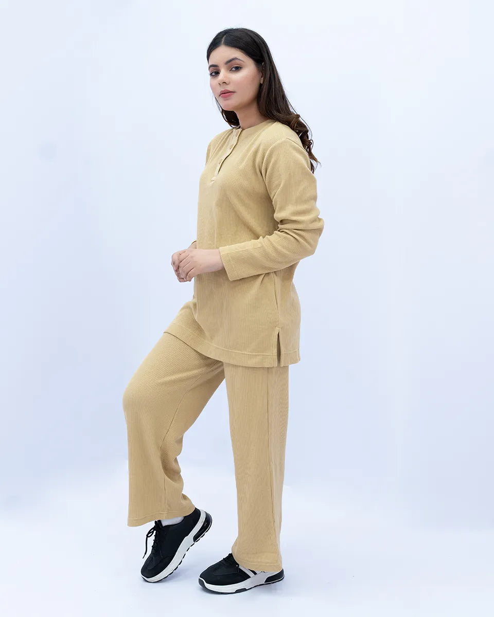 Women’s Beige Plain Co-Ord Set on a white background