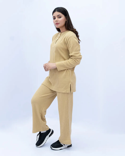 Women’s Beige Plain Co-Ord Set on a white background