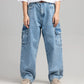 Women’s Ice Blue Skater Fit Cargo Denim Jeans