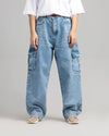 Women’s Ice Blue Skater Fit Cargo Denim Jeans