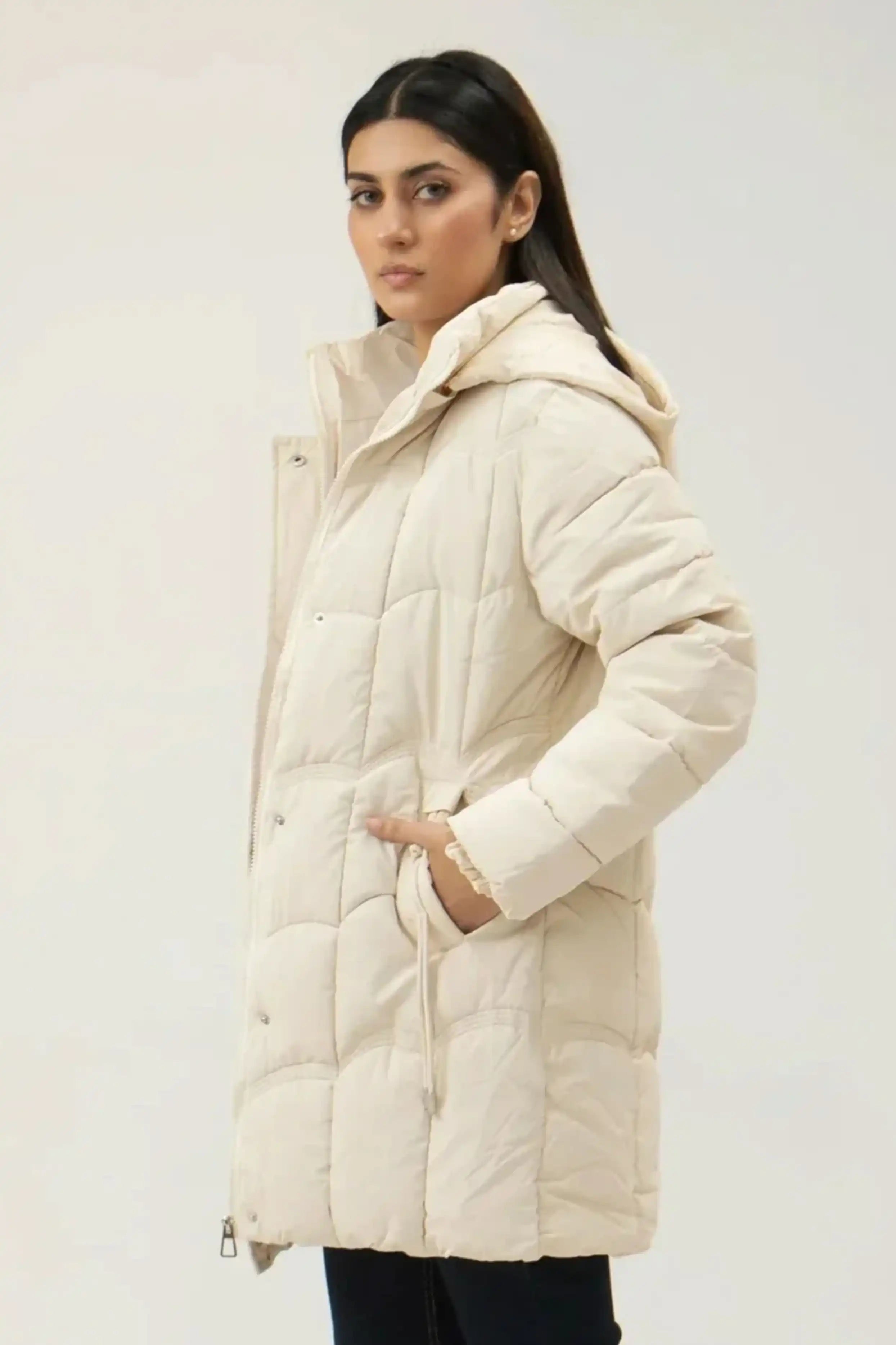 Buy Women’s Cream Parachute Puffer Jacket | Harwage