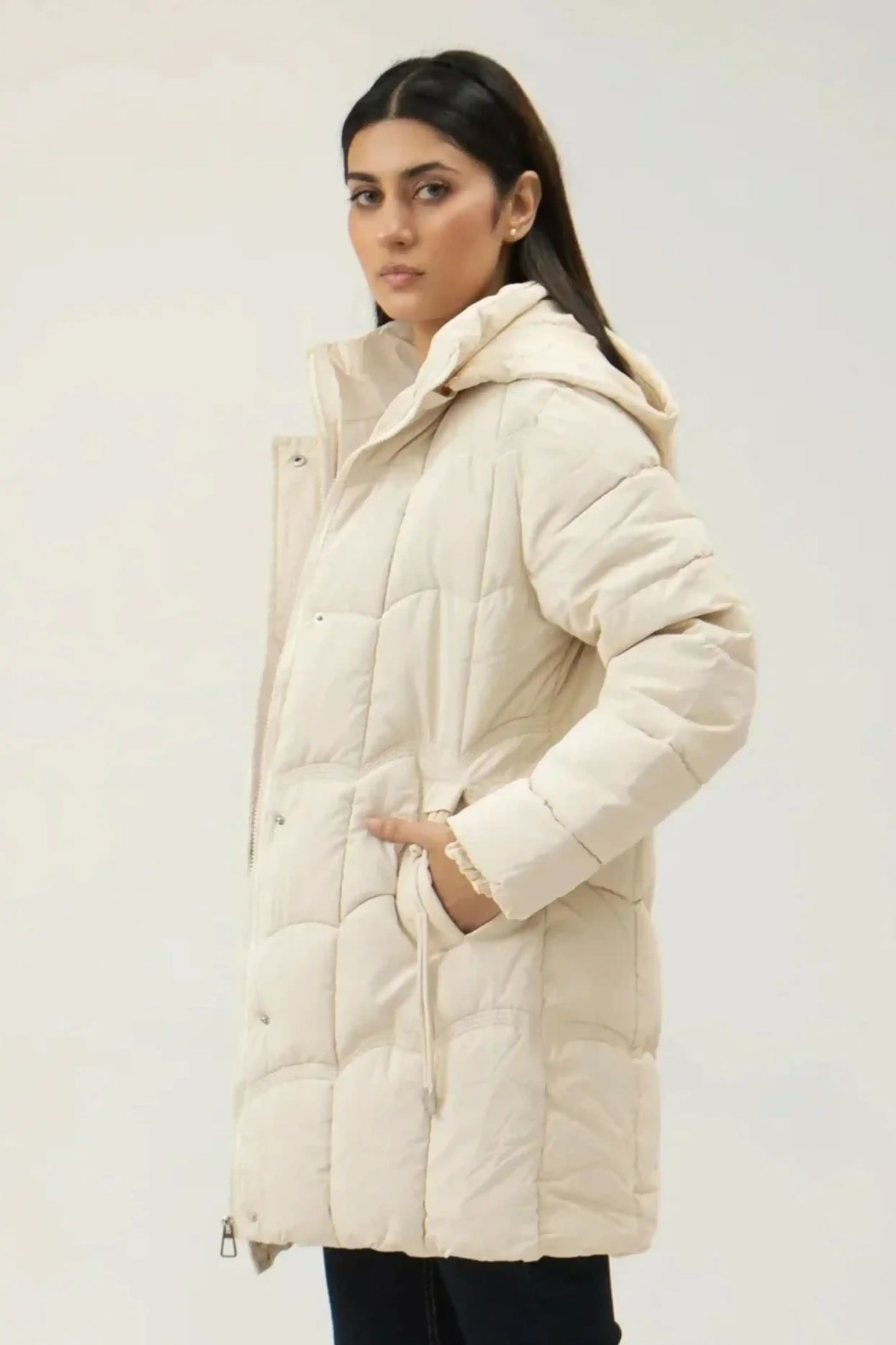 Women’s cream parachute puffer jacket