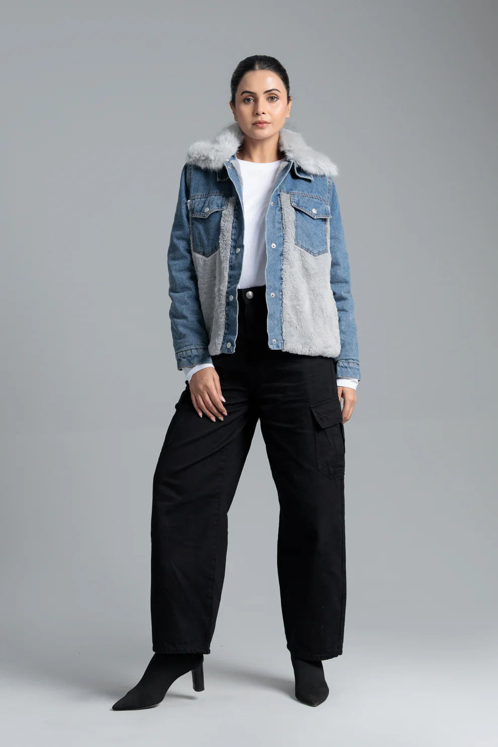 Women’s faded denim outerwear jacket