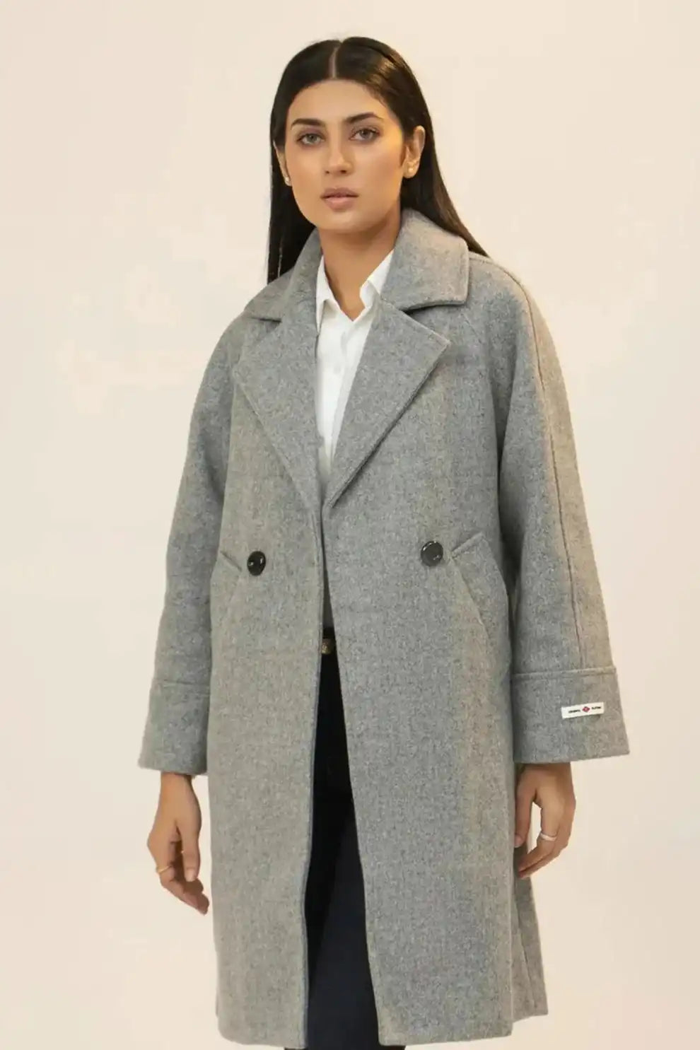 Women’s grey regular fit long wool coat