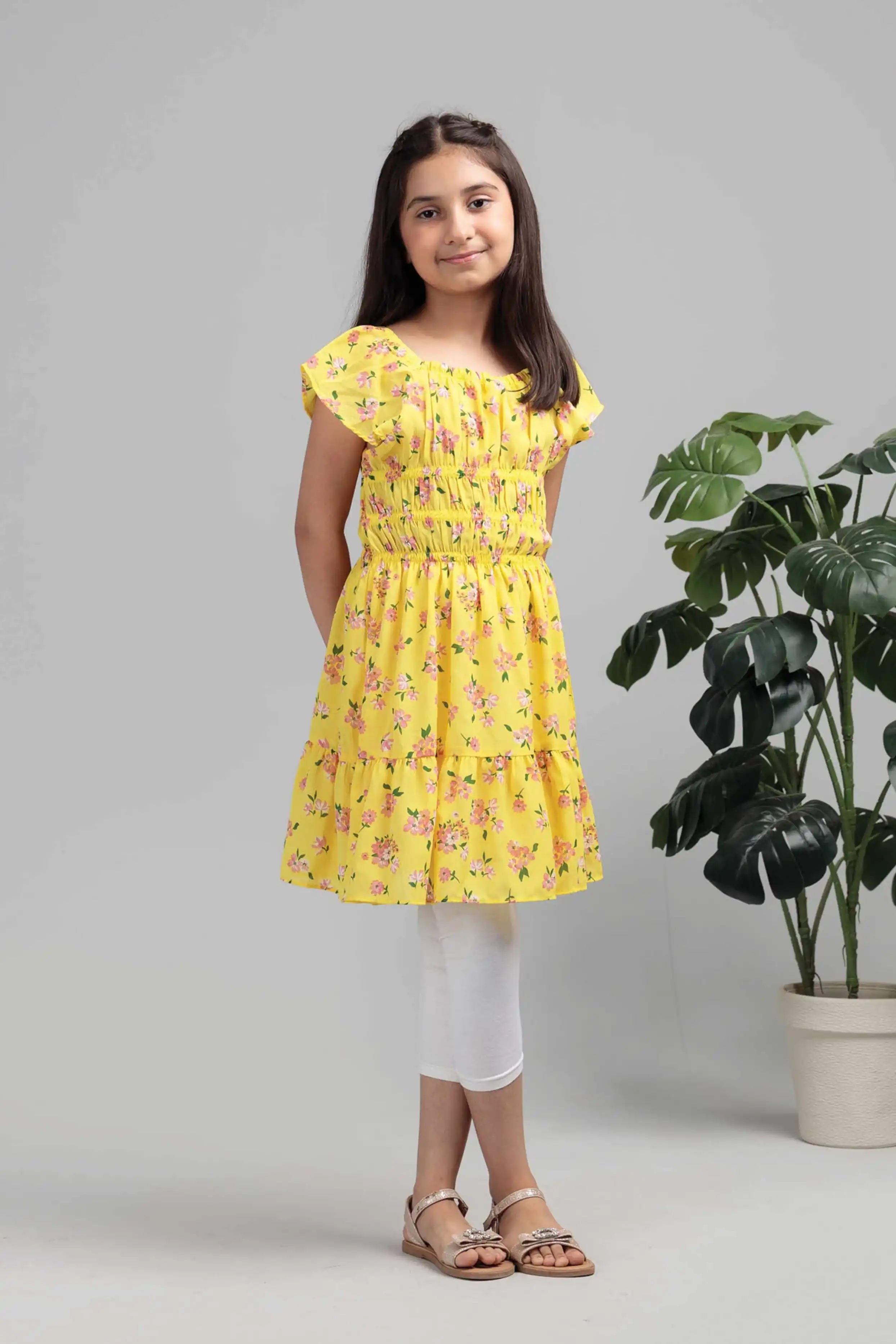 Little Girls’ Yellow Cotton Blend Long Dress