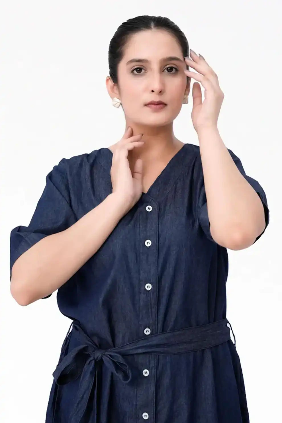 Denim  Long Dress Shirt- Indigo Blue