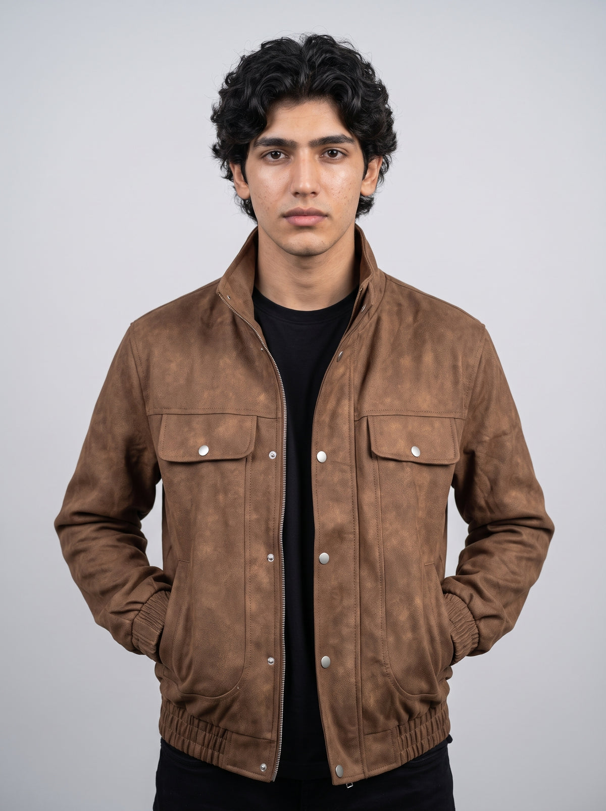 Men's Brown Suede Utility Jacket - Brown