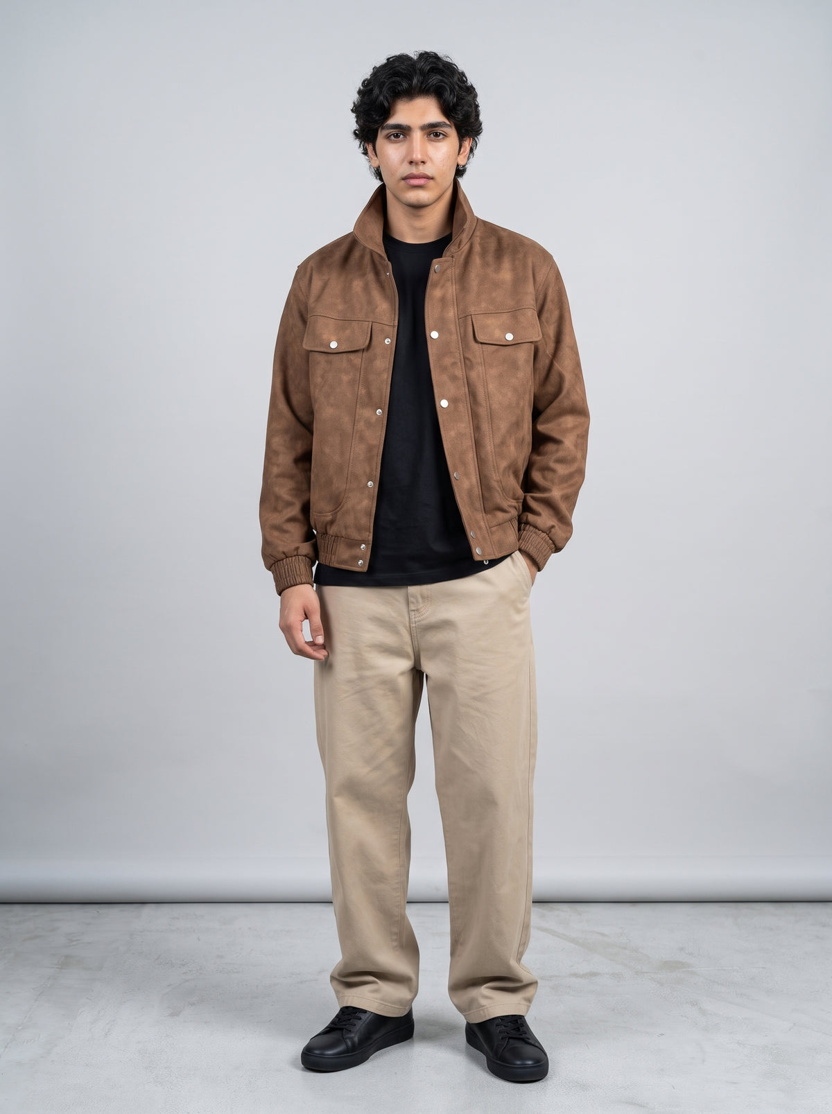 Men's Brown Suede Utility Jacket - Brown