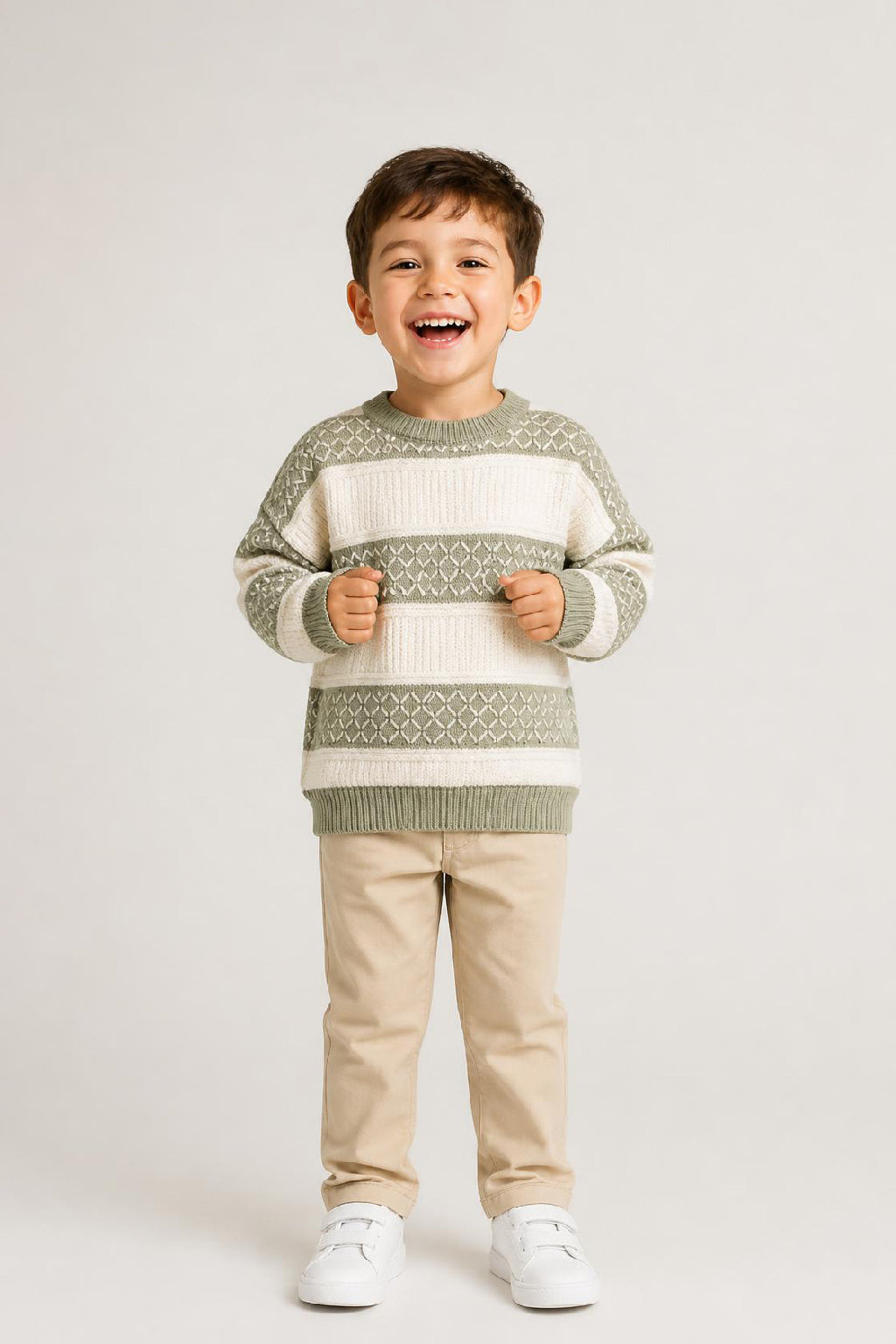 Boys' Striped Textured Knit Pullover Sweater - Green