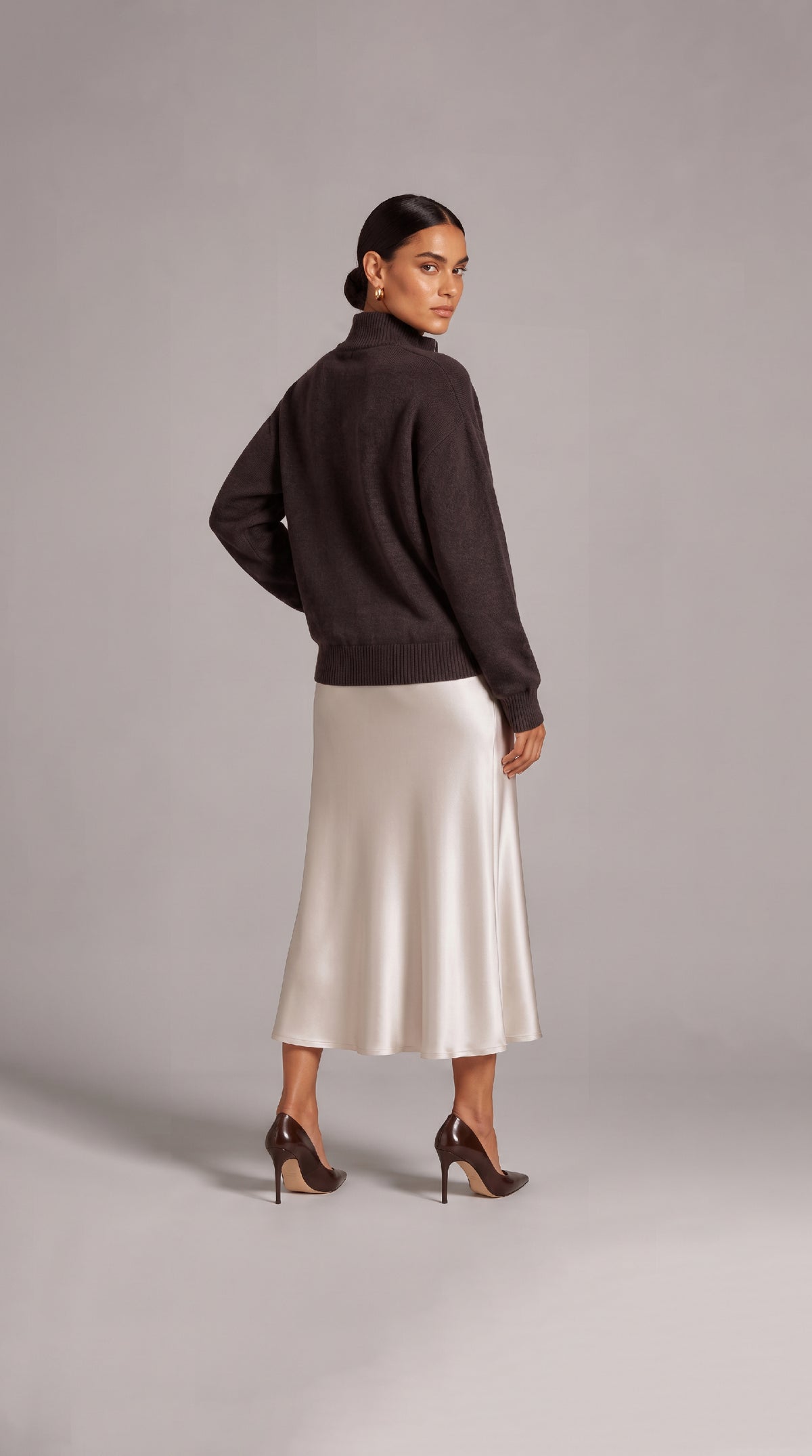 Women’s Free-Size Wool Zip-Up Cardigan - Dull Gold