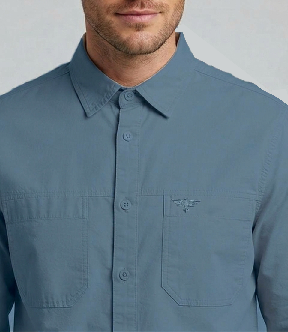 Men's Blue Cotton-Lycra Shirt