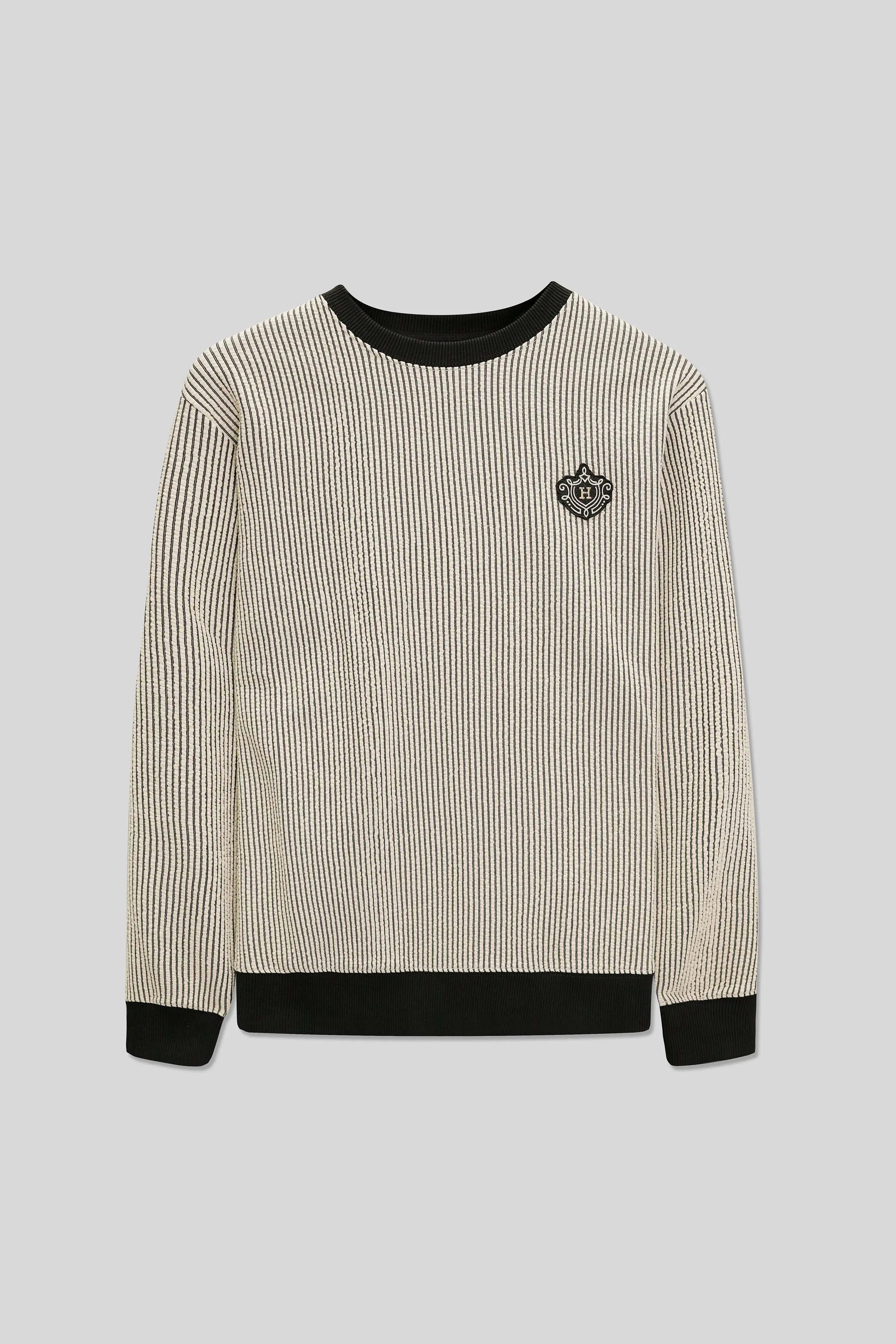 Full front view of Black and Blue Sweatshirt with textured pattern