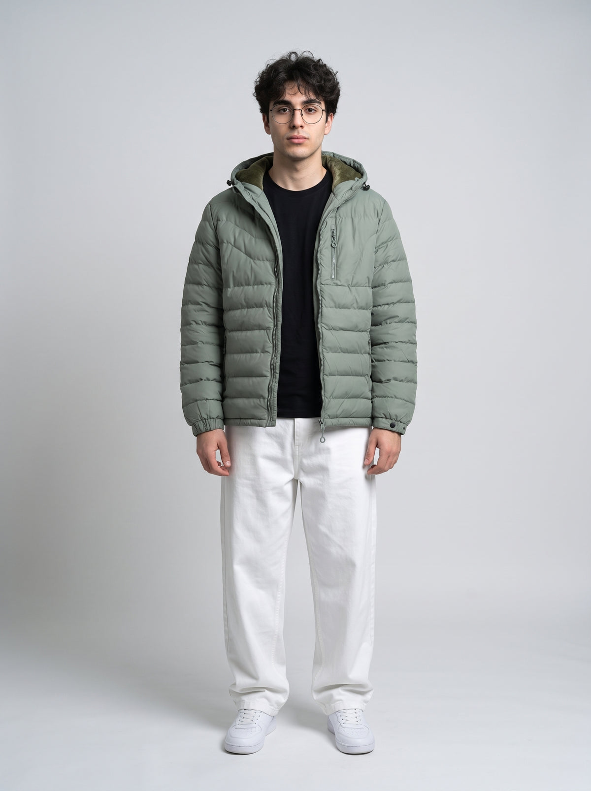 Men's Hooded Puffer Jacket - Sea Foam