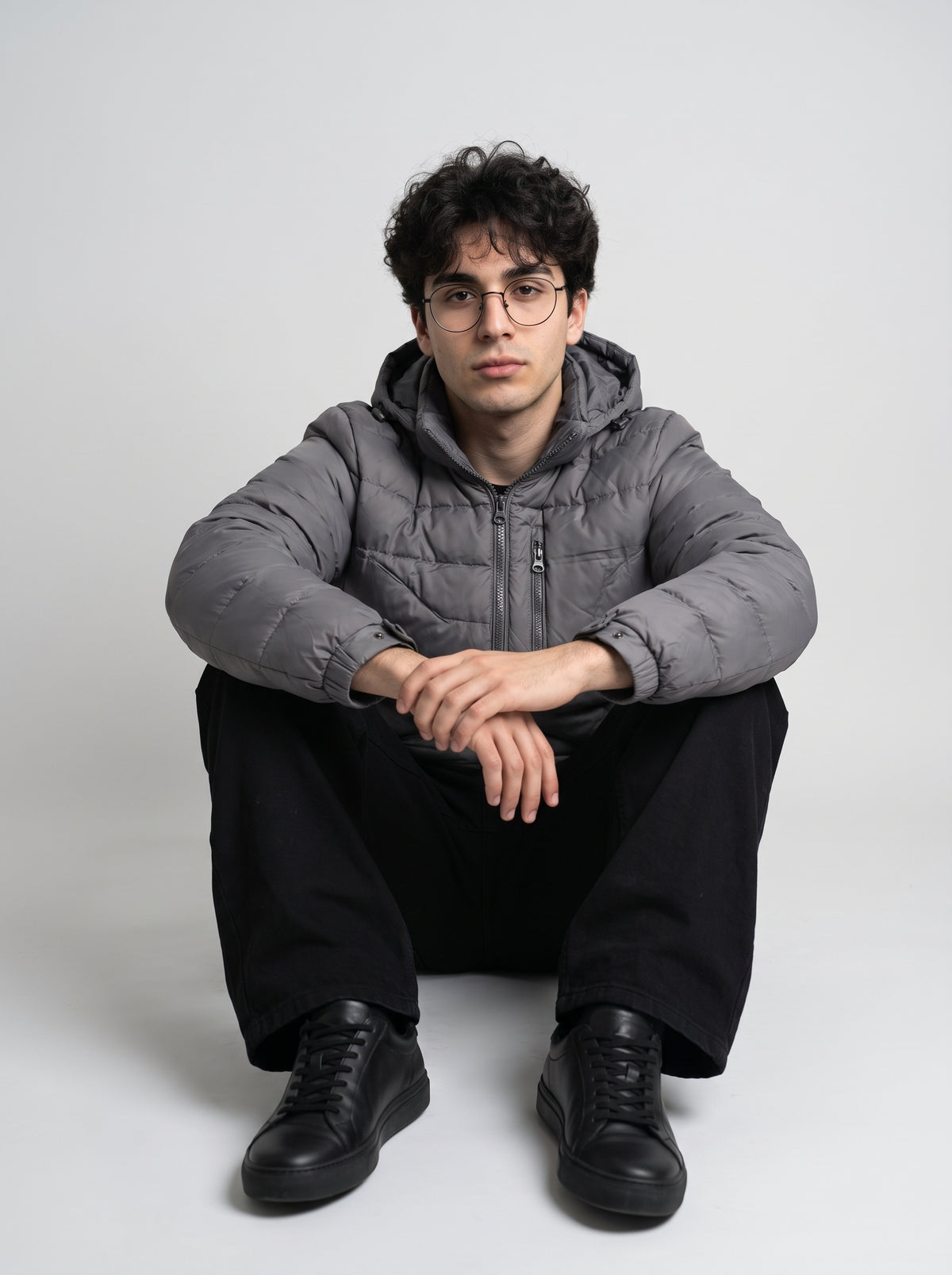 Men's Hooded Puffer Jacket - Grey