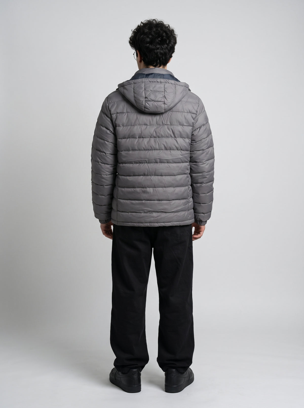 Men's Hooded Puffer Jacket - Grey