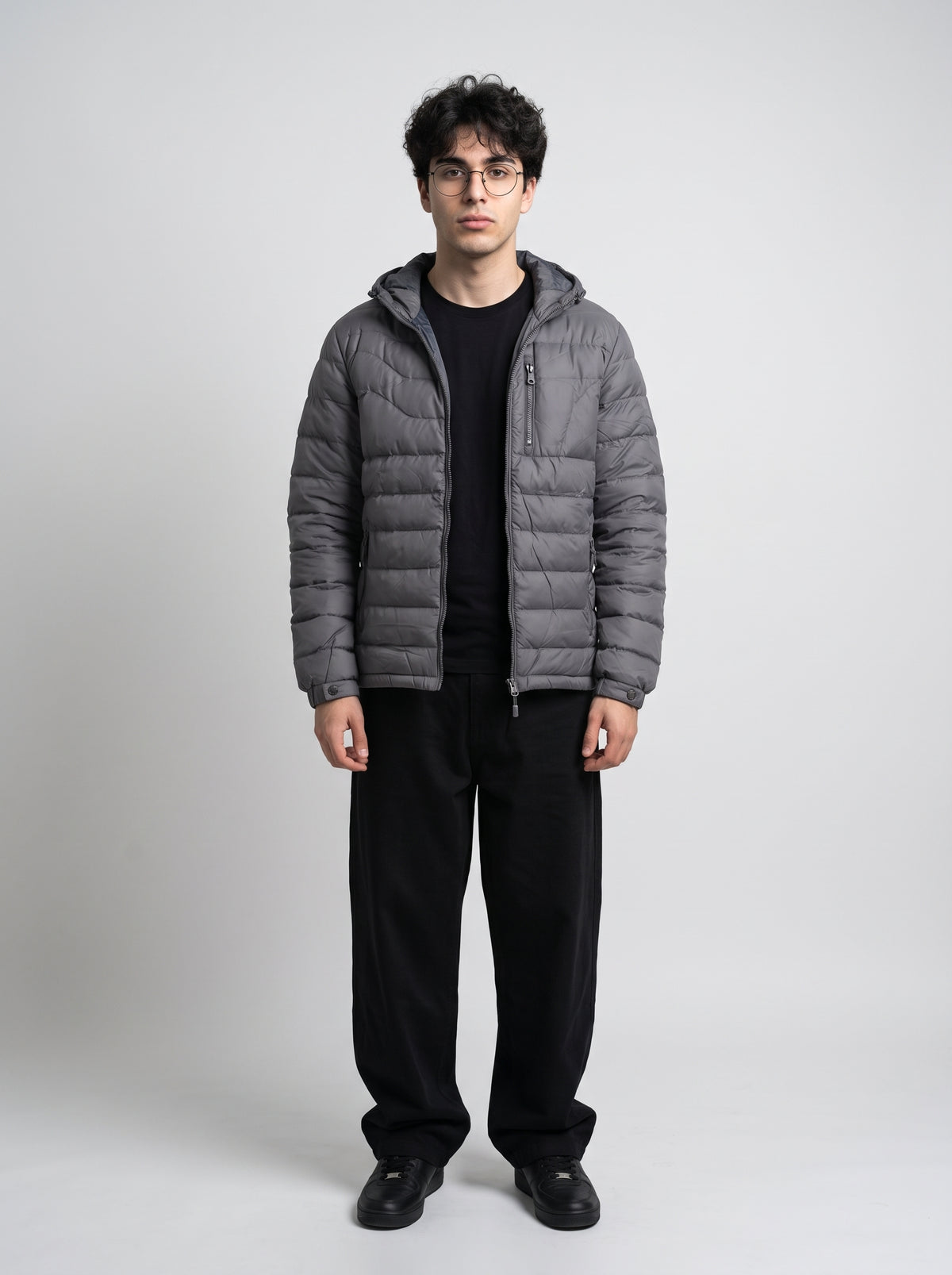 Men's Hooded Puffer Jacket - Grey