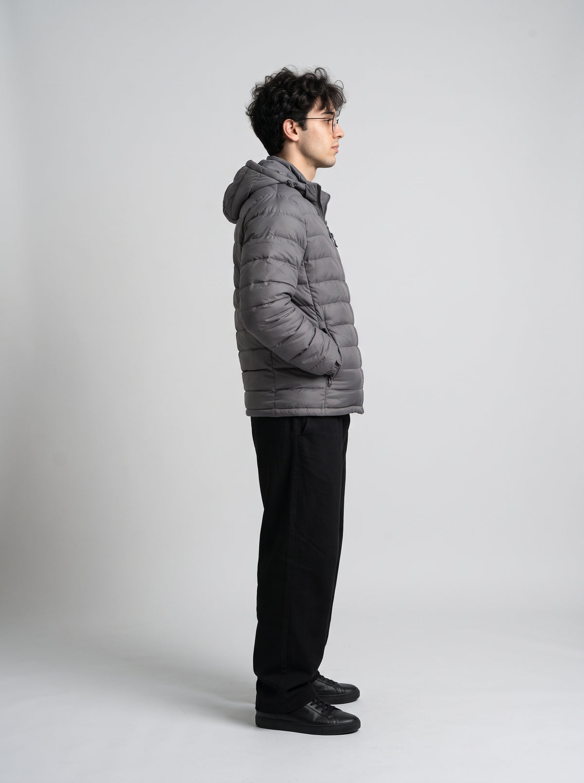 Men's Hooded Puffer Jacket - Grey