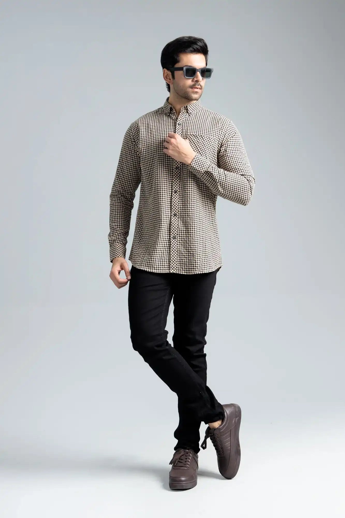Men’s Classic Casual Shirt - Beige/Black