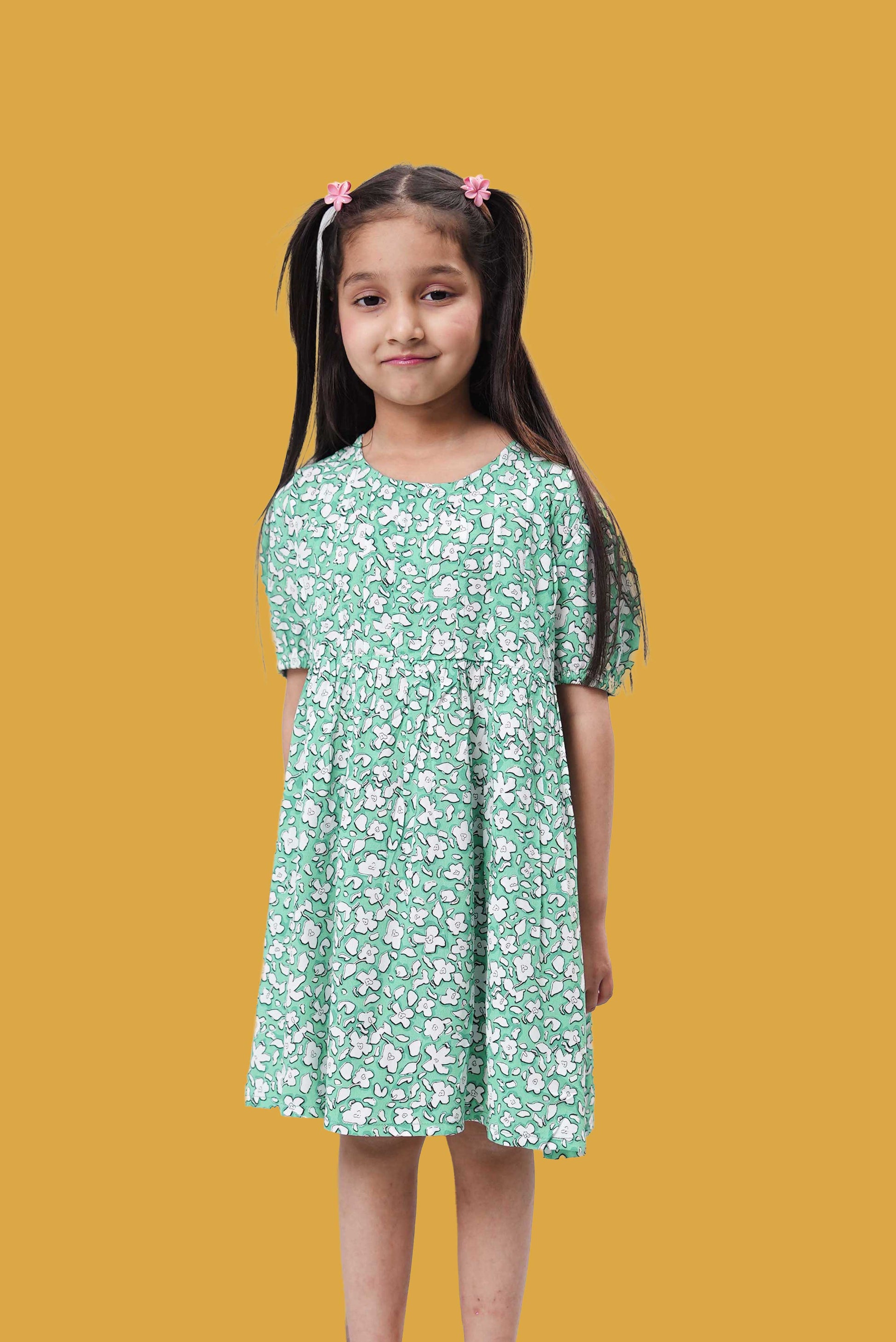 Little Girls Frock - Floral Mint