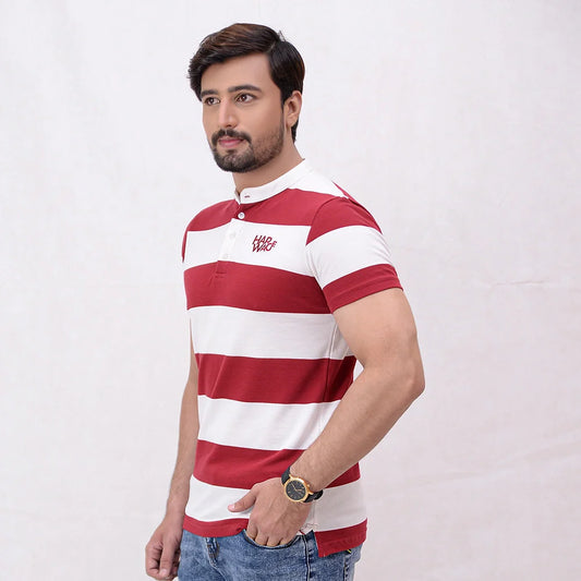 Men Stripe Polo Shirt - White