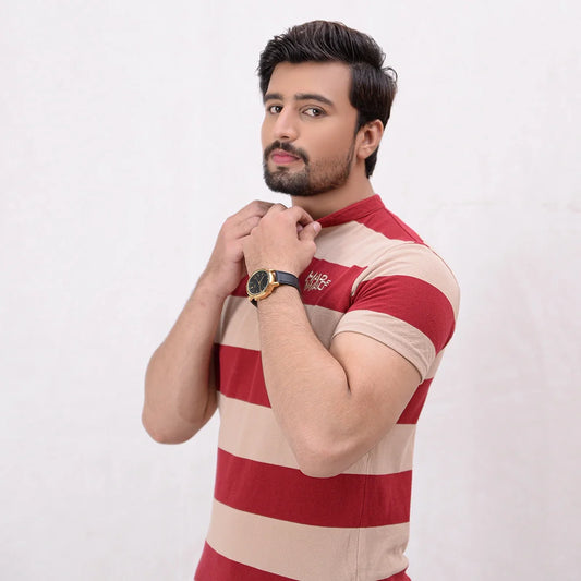 Men Stripe Polo Shirt - Sand Dollar