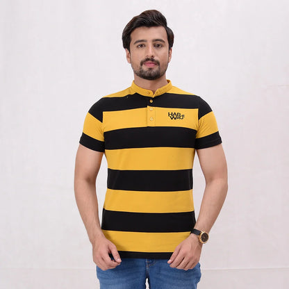 Men Stripe Polo Shirt - Black