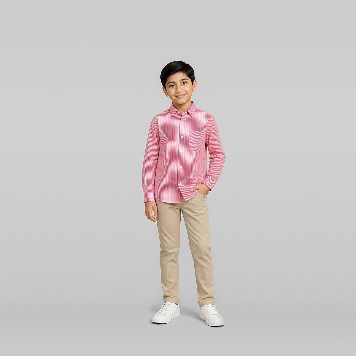 Little Boys Full Sleeves Casual Shirt Fit Cotton - Red and White