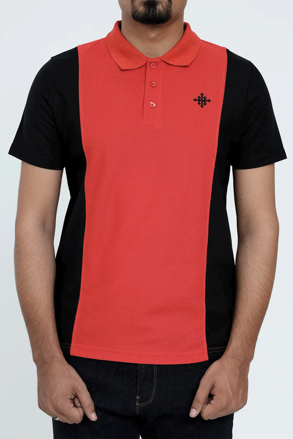 Men Cut line Polo Shirt - Red/Black
