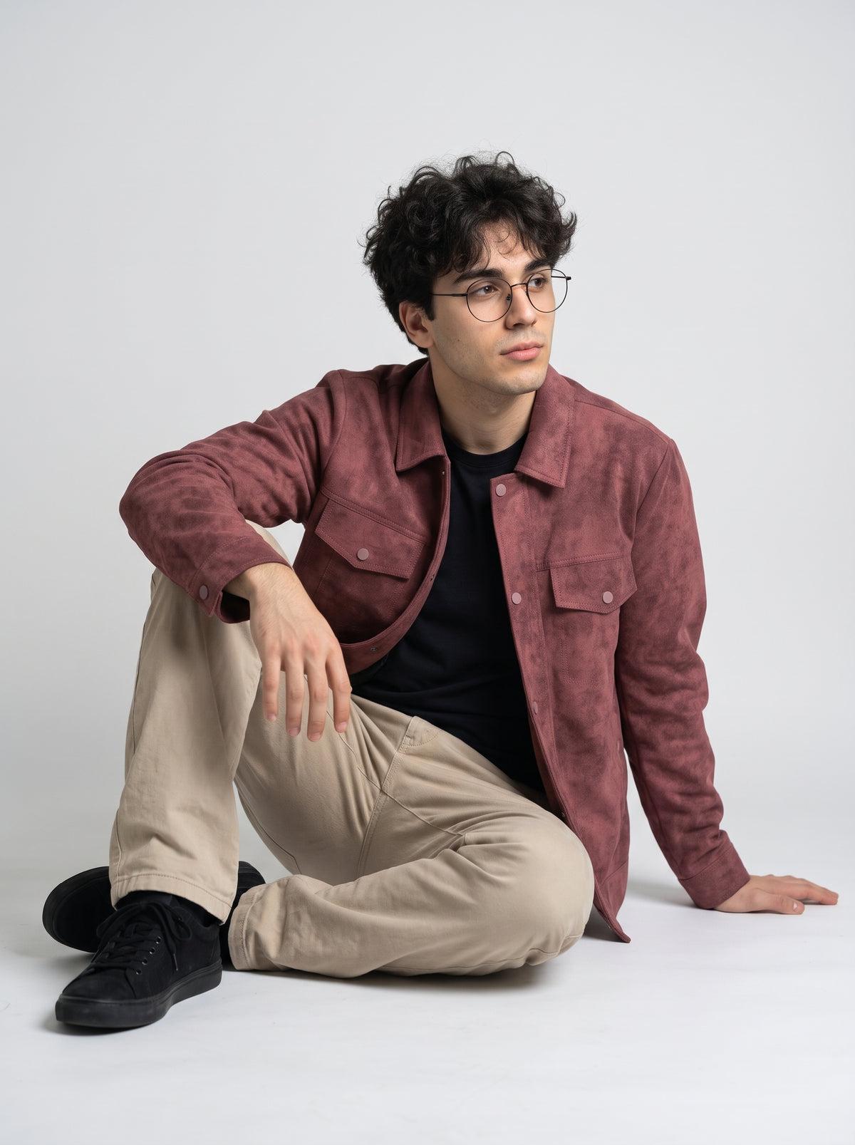 Men's Suede Jacket with Detachable Sherpa Collar - Brick Red