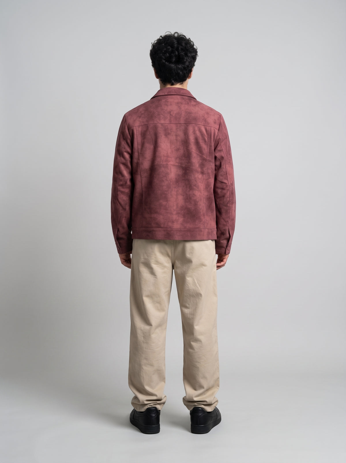 Men's Suede Jacket with Detachable Sherpa Collar - Brick Red